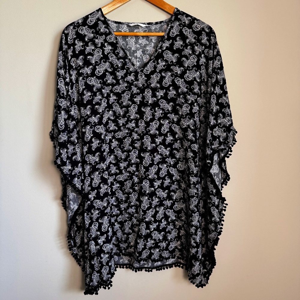 Bikini Village Women's Aztec Floral Beach Cover Up Top Black Large Vacation Pool